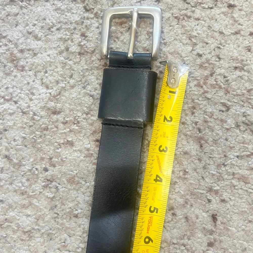 Unisex Black genuine leather  silver tone buckle distressed‎ western belt small